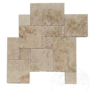 Trawertyn Classic Cross Cut, Wypełniony, Szczotkowany & Krawędź Dłutowana, Zestaw Wzór Francuski 1,2 cm