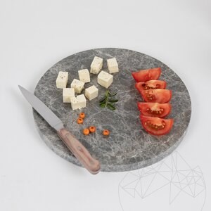 Okrągły tasak z kamienia naturalnego do warzyw, owoców, mięsa, średnica 28 cm