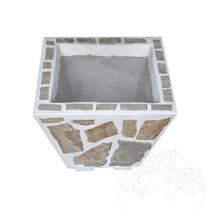 Rustykalna donica betonowa, 50x50 cm - pokryta kamieniem Rhodos Polygonal | Idealna do kwiatów w ogrodzie, na tarasie i w alei
