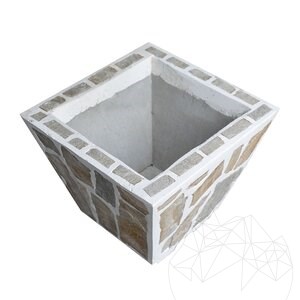 Rustykalna donica betonowa, 50x50 cm - pokryta kamieniem Rhodos Polygonal | Idealna do kwiatów w ogrodzie, na tarasie i w alei