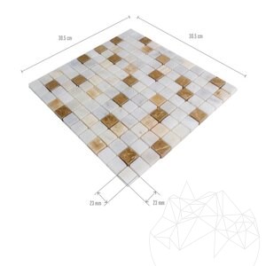 Mozaic Marmura Alba-Onix-Emperador Mix Polisata, 2,3 x 2,3 cm