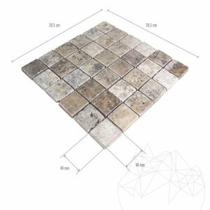 Mozaic Travertin Silver Antichizat, 4,8 x 4,8 cm
