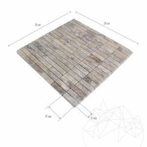 Mozaic Travertin Silver Polisat, 1,5 x 4,8 cm
