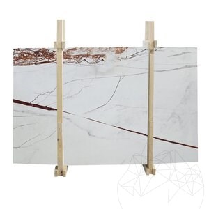Red Veined Polished Marble Slab, 2 cm