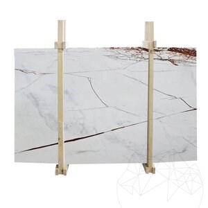 Red Veined Polished Marble Slab, 2 cm