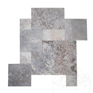 Trawertyn Silver Cross Cut French Pattern Set Antiqued, 1,2 cm