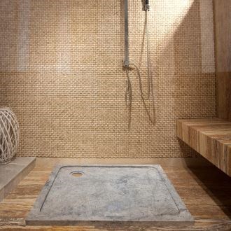 ULTRA PLAT brodzik z trawertynu srebrnego, 90 x 90 x 3 cm