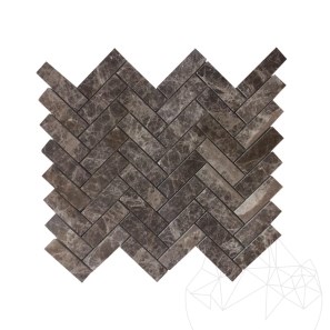 Mozaic Marmura Dark Emperador Chevron Polisat, 2,5 x 5 cm