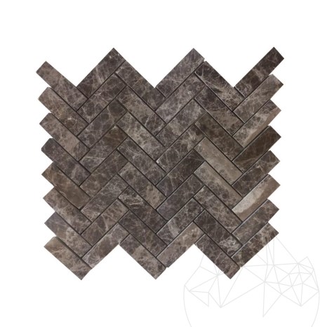 Mozaic Marmura Dark Emperador Chevron Polisat, 2,5 x 5 cm